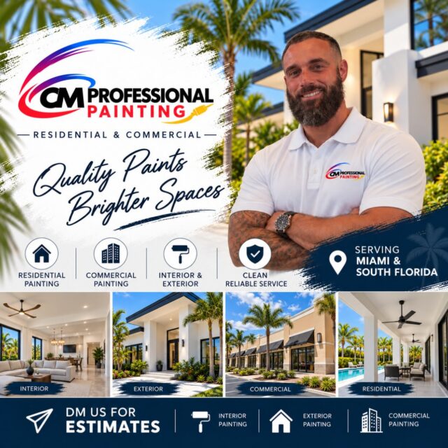 🎨 Welcome to CM Professional Painting Corp!

We’re excited to officially be on Instagram and share some of our work with you!

At CM Professional Painting Corp, we take pride in delivering quality painting services with attention to detail and a clean, professional finish.

From refreshing a single room to transforming an entire property, our goal is simple: quality work and results you can be proud of.

📍 Proudly serving Miami & South Florida
📩 DM us for estimates and inquiries

Follow @Cmpropaint to see our latest projects, transformations, and before & afters!

#CMProfessionalPainting #CMProPaint #MiamiPainter #MiamiPainting #SouthFloridaPainter
InteriorPainting ExteriorPainting MiamiHomes